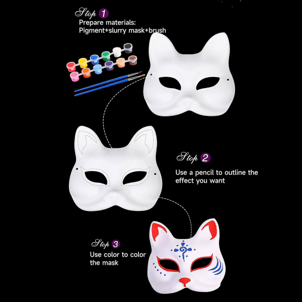 Therian Mask -kissanaamari, tee-se-itse-valkoiset kissanaamarit koristeeksi, mukautettavat graffitivalmiit mallit, ihanteellinen käsinmaalaukseen ja cosplay-maalaukseen (5 kpl, valkoinen)