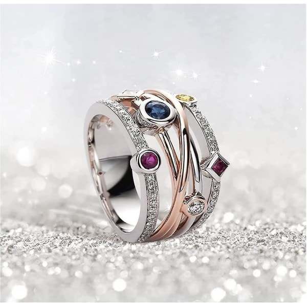Kvinnor 3-lagers Rhinestones Ädelsten Ring, Blomma Koppar Smycken Present Till Vänner Kvinna Man,vatten droppe Blom Ringar