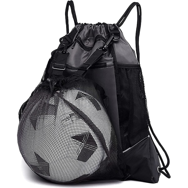 Drenge snøre fodboldtaske, sammenfoldelig basketball rygsæk Gym taske rygsæk sportstaske med aftagelig bold net taske, velegnet til volleyball baseball Yo