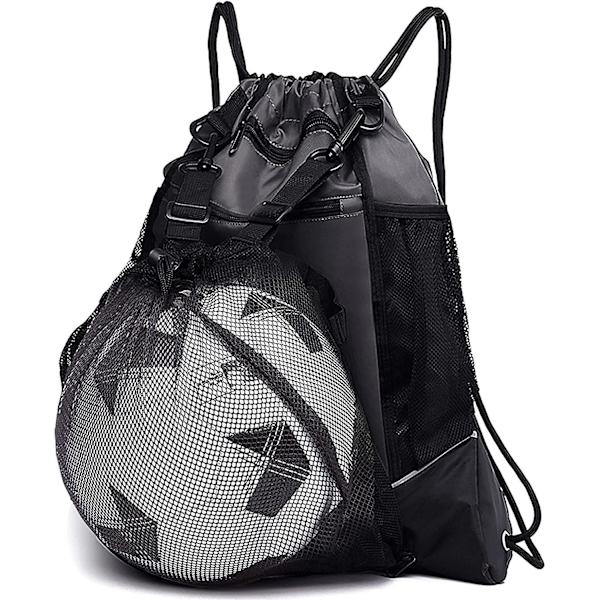 Drengetaske med snørelukning til fodbold, sammenklappelig basketballrygsæk, gymnastiktaske, rygsæk, sportstaske med aftagelig boldnetpose, egnet til volleyball, baseball, yo