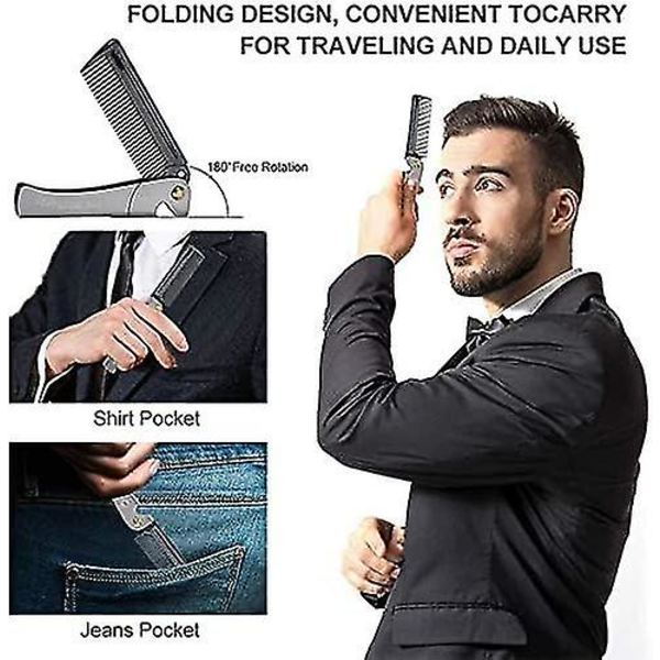 Fällbar Skäggkam, Rostfritt Stål Rund Kam Tänder Skäggkam Fick Moustache Formningskam För Barberare Salong