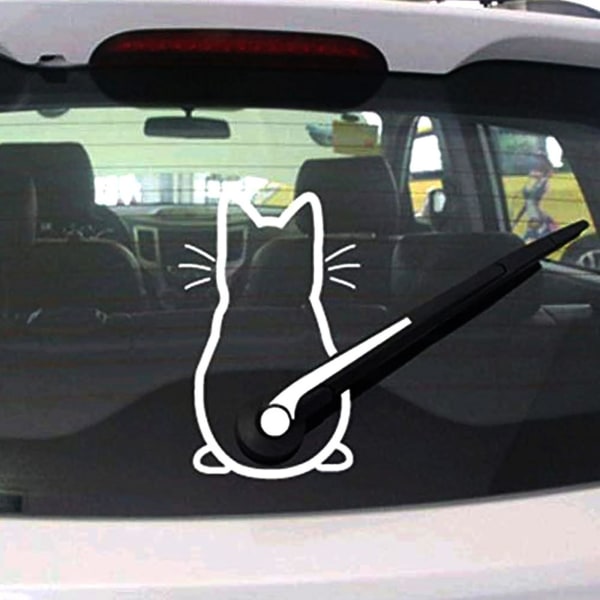 Smilende kattebil-klistremerke, reflekterende katt-bakrutevisker-bil-klistremerke