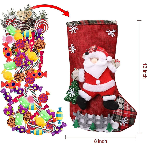4 pakettia joulusukkahousuja, 18 tuuman setit, sukat, joissa on joulupukki, lumiukko, poro, karhu, 3D-pehmoinen joulukoristeet perhelomalle joulujuhliin