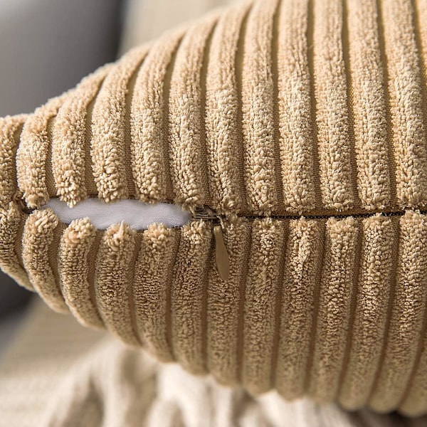 2-pack Corduroy Mjuka Enfärgade Dekorativa Fyrkantiga Prydnadskuddar Set Kuddfodral Örngott för Soffa Sovrum Bil 60 x 60 cm Khaki