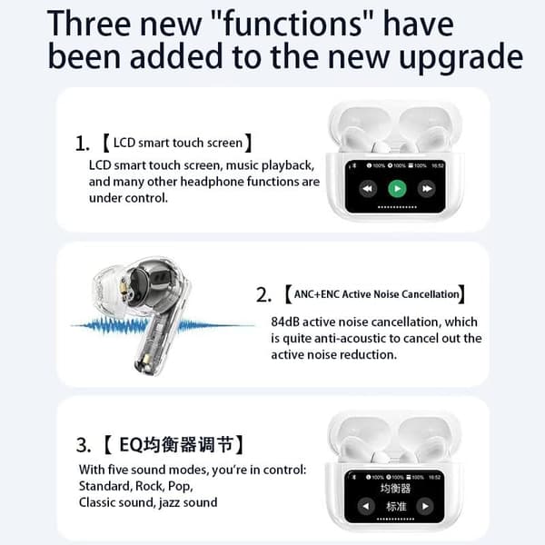 Trådløse ørepropper, støydempende ørepropper, støydempende in-ear Bluetooth, Bluetooth-ørepropper med mikrofon, trådløse ørepropper for iPhone/Android