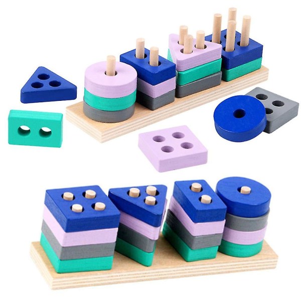Färgglada geometriska former Trä matchande leksaker för baby Early Learning_aw