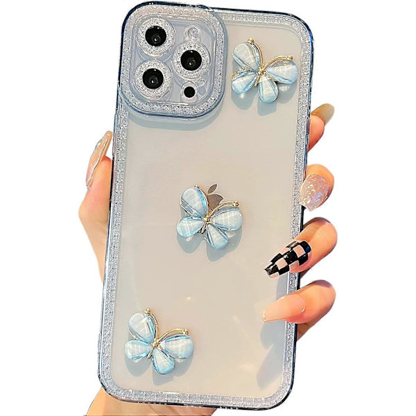 iPhone 12 Pro Max Skal 6,7 tum, Söt 3D Fjäril Bling Glitter Transparent Skal med Anti-Fall Lins Kameror Glittrande Mjuk TPU Skal