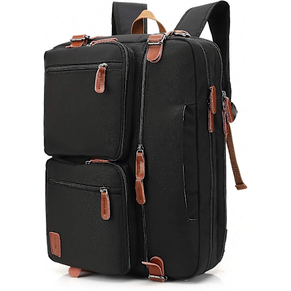 (Nylon Svart, 17,3 tum) Konvertibel Ryggsäck Messenger Väska Axelväska Laptopfodral Handväska Business Portfölj Multifunktionell Reseryggsäck Passar 17,3