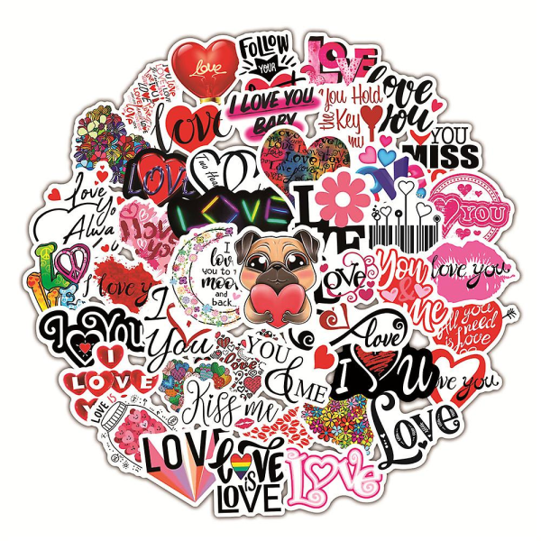 Wabjtam Love Stickers 50 st I Love You Hjärta Graffiti Stickers Alla hjärtans dag Söta tecknade Vattentäta Vinyl Decal Bok Laptop Bagage Skateboard
