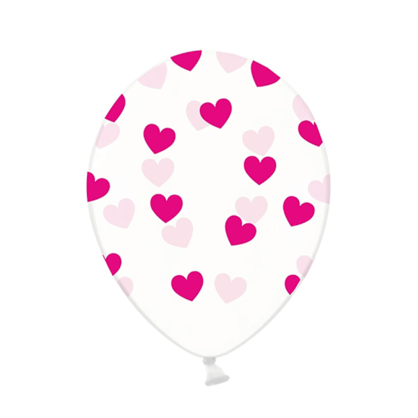 6 Transparenta latexballonger rosa hjärtan 30 cm