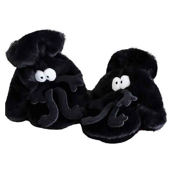 Roliga briketthandskar i koreansk stil studentplysch vintervarma och köldtäta söta tjocka handskar med snodd（svart）