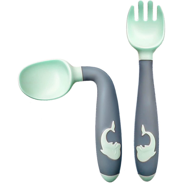 Småbarnsbestick Skedar Gafflar 2 Set, Perfekt Babymatningsutbildningssked Och Gaffel För 6 Månader+, Bpa-fri 360 Böjbar Mjuk Silikon Bestickset