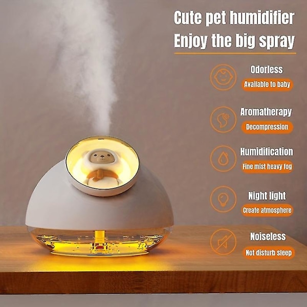 Cute Pet Desktop Genopladelig Ambient Light Silent Aromaterapi Machine Soveværelse Kontor Stor kapacitet Hydration Device