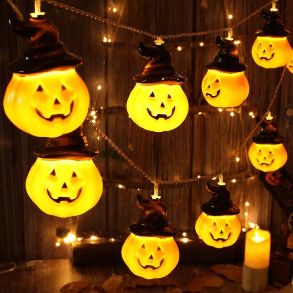 9,8 Ft 20 LED Halloween-gresskarlys-dekor med timer Jumbo-størrelse 3D Jack-O-Lantern gresskarlys Batteridrevet skremmende Halloween-dekorasjon