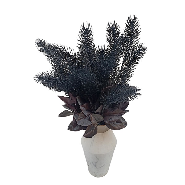 Simulering furunål gresssvart femhodet furu ekte blomsterarrangement dekorasjon (svart)