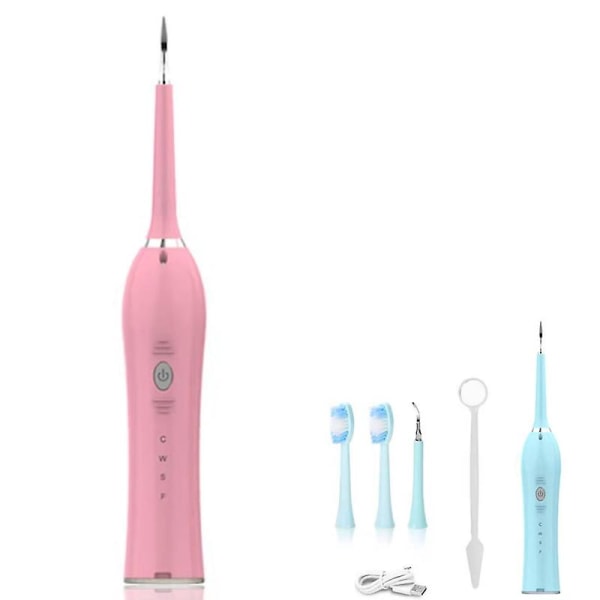 Tannspyler, elektrisk tannbørste, tannkalkfjerner, lydflekker, tannsteinsverktøy, usb-lading (rosa)