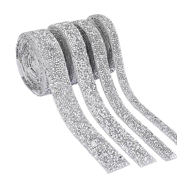 12 Rolls Rhinestone Ribbon, Crystal Self Adhesive Rhinestones Diamond Stickers for Crafts, Car Phone Decoration(Silver)