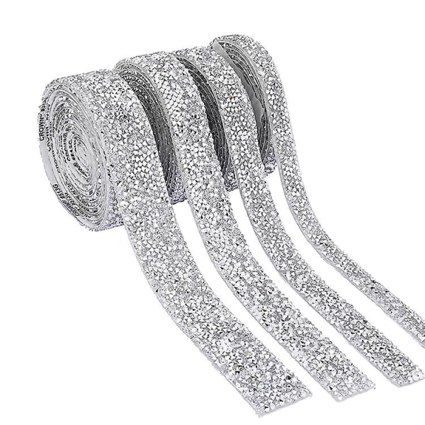 12 rullar strassband, kristall självhäftande strass diamantklistermärken för hantverk, biltelefondekoration (silver)