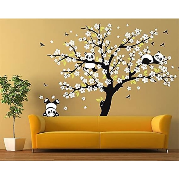 1 set Pandas liggande på träd Grenar Väggdekal för vardagsrum TV Bakgrund Avtagbar dekoration Konst klistermärke
