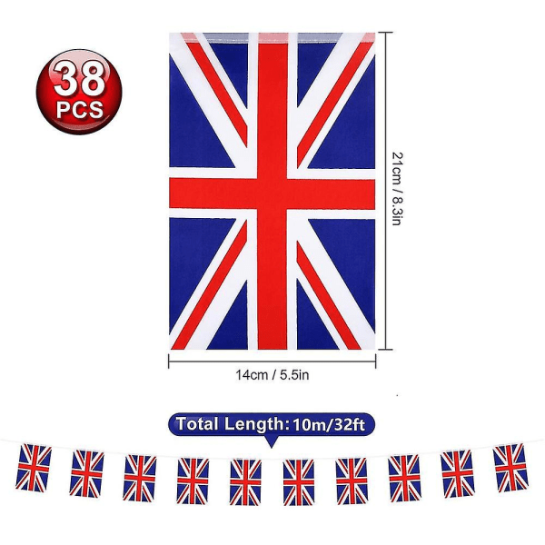 Union Jack Storbritannien British Premium Bunting Garland Banner Fejring Dekorationsforsyninger 38 flag på 10 meter længde hvert flag 21*14 Cm (5,5*8.