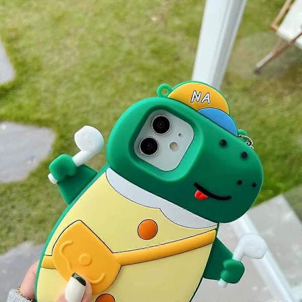 Cartoonfodral för iPhone 12/12 Pro - Söt Dinosaur Grön Fodral 3D Karaktär Mjuk Silikon Stötskyddande Omslag, Mode Rolig Snygg Design Fodral för Gi