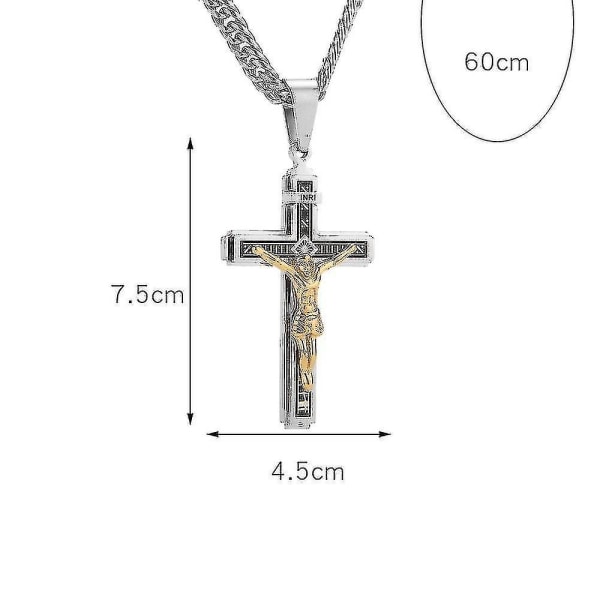 Rustfritt stål Crucifix Jesus Cross Halskjede Anheng Flerlags Jesus Christ Crucifix Halskjeder（style1）
