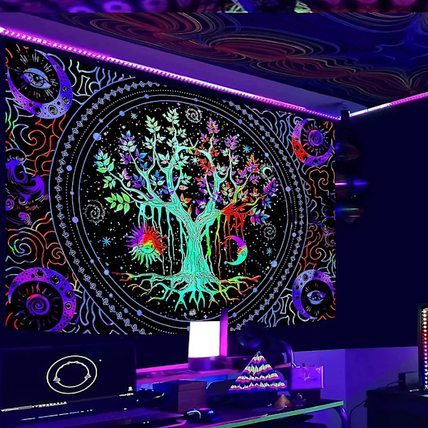 Blacklight Livets Träd Tapestry Väggbonad Trippy Tapestry UV-Reaktiv Väggbonad Galaxy Tapestry Blacklight Tapestry För Sovrum (130x150cm)