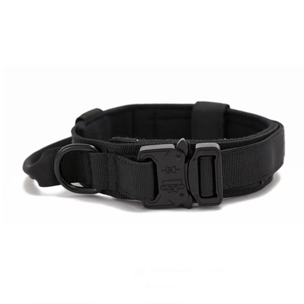 Medium Dog Collar - Heavy Duty Hundhalsband med handtag och metall Svart M