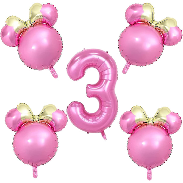 Minnie-tema födelsedagsfestdekorationer Mus huvud aluminiumfolie ballonger Mylar ballonger för 3-års babyflicka Minnie-tema födelsedag baby shower dekoration