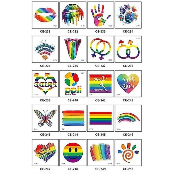 Midlertidige tatoveringer Vandtæt Body Art Sæt med 20 stk Rainbow Pride Day Stickers Ingen Gentagelse Vandtæt Lgbt Body Art Engangs