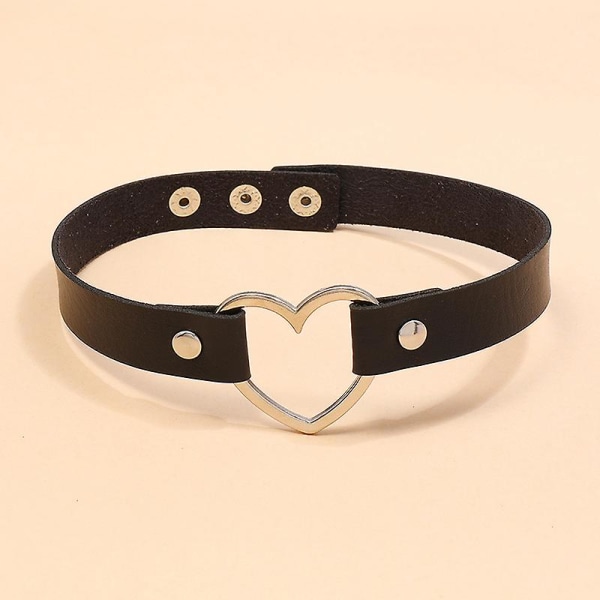 Wabjtam 2 stk. Kvinde Mænd Cool Punk Choker Hjerte Form Biker Læder Studded Choker Pu Læder Krave Choker Rock Gotisk Halskæde Choker