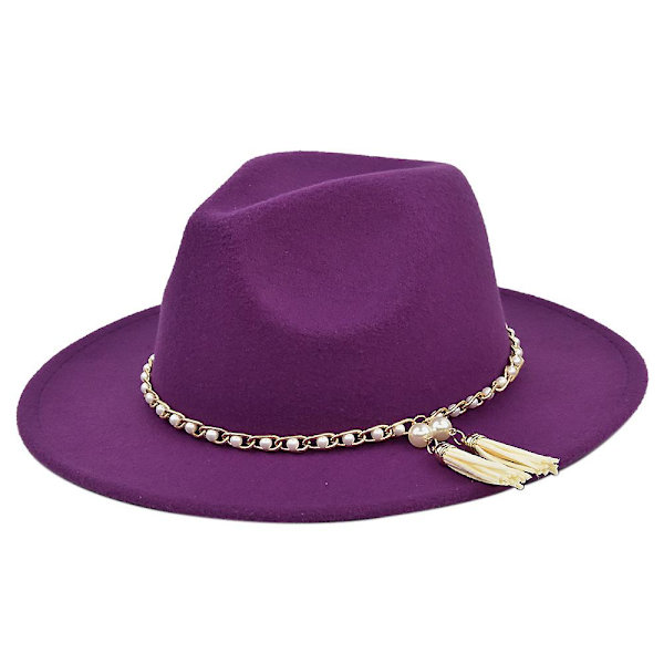 Uld Uld Britisk Jazz Hat Perle Kvast Uld Sort Top Hat Retro Stor Skygge Hat