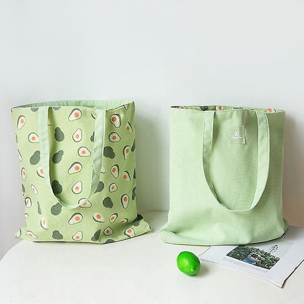 Håndtaske Millet Hvede Stof Dobbeltsidet Dobbelt-anvendelse Skuldertasker Bomuld Linned Lomme Håndtaske Shopping Bag Kvinde Lærred Klud Totes（Avocado）