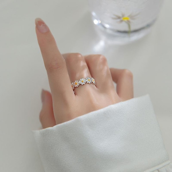 Söt ring med öppen ring med prästkrageblomma, justerbar solros, bröllopsring, förlovningsring, tåring