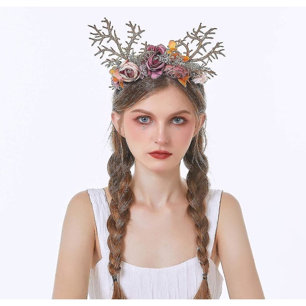 Antler Hairband Deer Ears Hiuspanta Deer Hair Band Hiusvanne Kukkanauha Cosplay-pukujuhliin