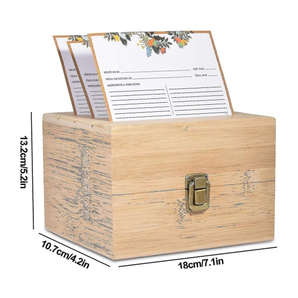 Bambustre-oppskriftsboks med 50 kort Håndlaget oppbevaringsboks for flere formål Praktisk kjøkkenverktøy Gratis frakt