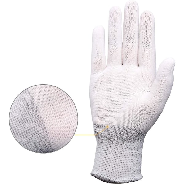 6 paria valkoisia nylon , saumattomat liukumattomat hanskat, mukavat käyttää, ihanteellinen korjauksiin, autoteollisuuteen, autohuoltoon, korjaamoon