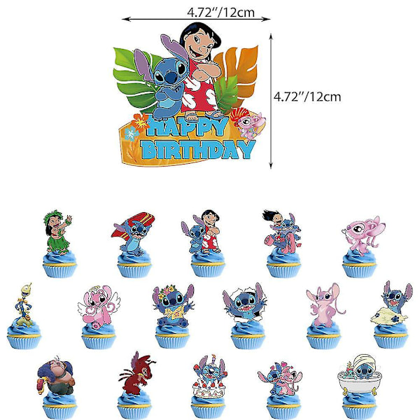 2024 Lilo & Stitch Födelsedagsfest Dekorationer Set Grattis På Födelsedagen Banner, Ballonger, Tårtdekorationer Barn Pojkar Flickor Fest Dekorationer