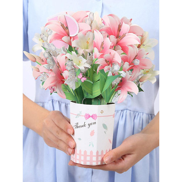 100 % uusi, kortti Ruusu/lilja/auringonkukka/tulppaani Tropical Bloom Paper Flowers 3D Pops-up -kimppu (21*27.5*8CM，Monivärinen)