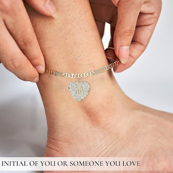 Initial Anklets för Kvinnor, Hjärtformad Anklet med Initialer, Charmiga 14k Guldförgyllda A-Z Fot Smycken Anklets för Tonåringar