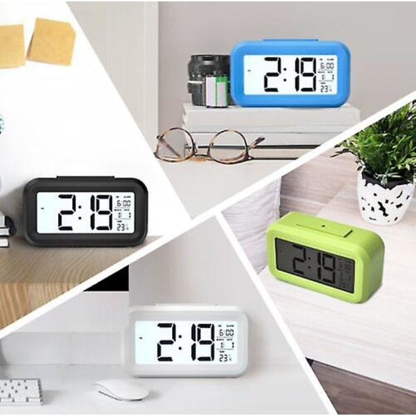Alarm Snooze Elektronisk Smart Klocka Nattljus Termometer Digital Led Display（Vit）