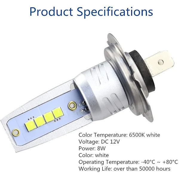 2 x H7 3030 LED-pære sæt til nærlys og fjernlys 6000k hvid 55w 6000lm tågelygte