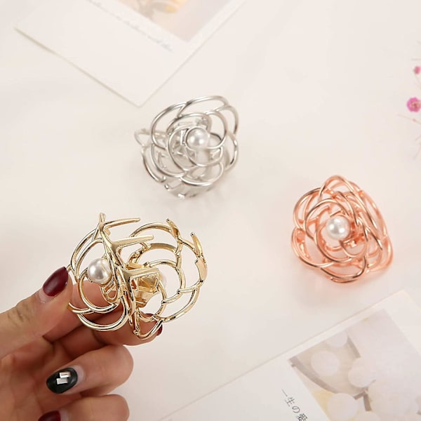 Mini Rose Hårclips til Kvinder 3.5cm Søde Perle Små Hårclips Metal Klo Clips Skridsikre Hovedbeklædning Kvinder og Piger Fint Hår Fancy Hestehale Clips 4 Stykker