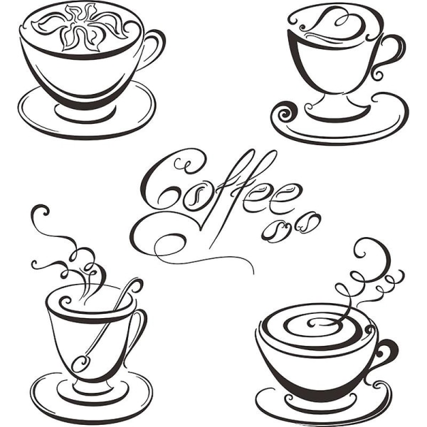 1 sett kjøkkenveggdekor klistremerke kaffe tekopp blomsterkunst veggdekor klistremerke kaffe kopp veggkunst klistremerker flyttbar DIY veggkunstdekorasjon for kjøkken