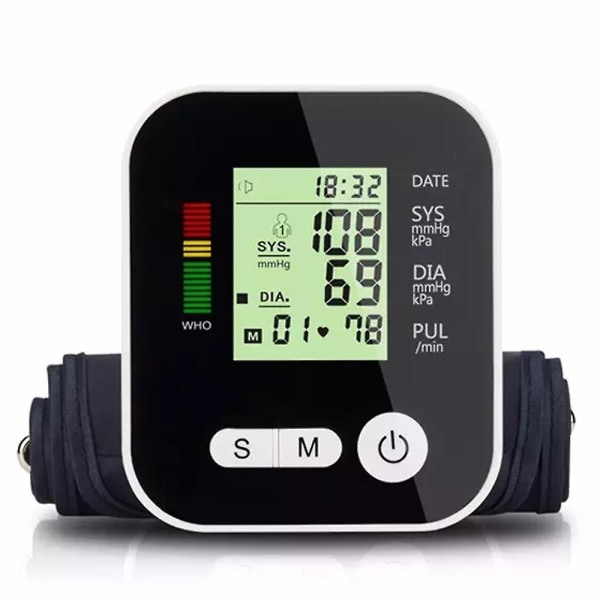 Överarm Digital blodtrycksmätare Bp-monitor Automatisk manschettens hjärtfrekvensmätare