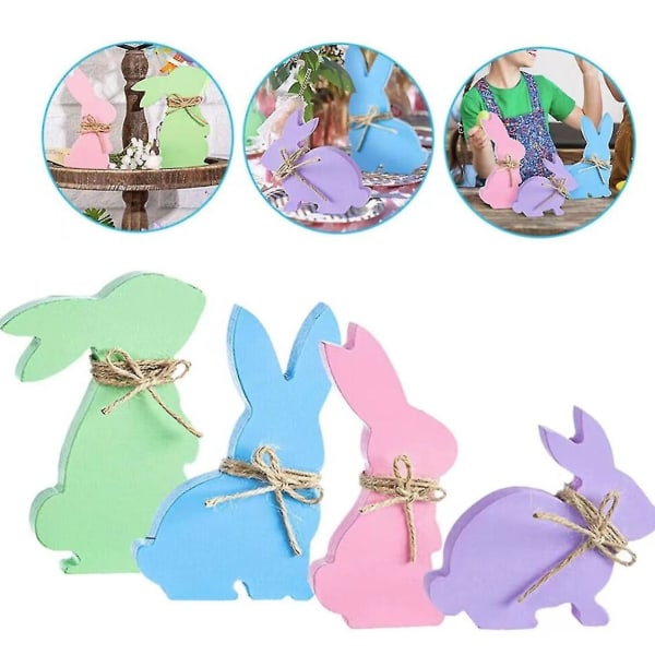 4-delt påskehare dekorativ borddekor på gårdshus påskebrett Bunny - Snngv