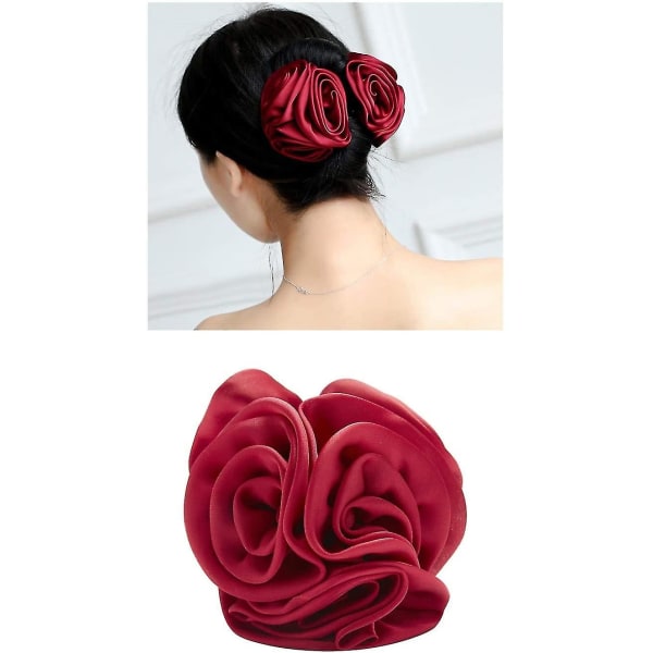 4-pack metall hårklämma stor fjäril bläckfisk band siden chiffong rosa blomma stora rosetter metall