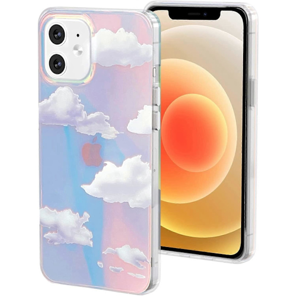 Sött genomskinligt kristallfodral för iPhone 12, för iPhone 12 Pro 6,1 tum 2020 släppt, stötsäkert PC + TPU stötfångarskydd för vitt moln färgat himmel De