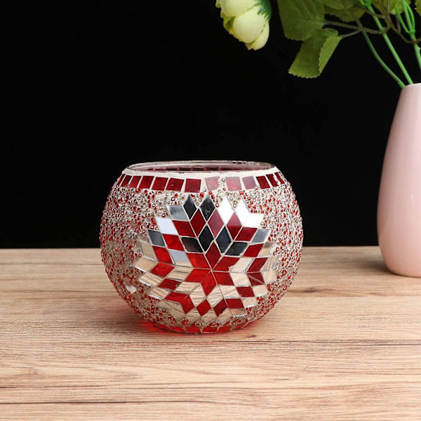 Mosaikglas Ljusstake Handgjord Romantisk Glas Liten Ljusstake För Hemmat Middag Ro