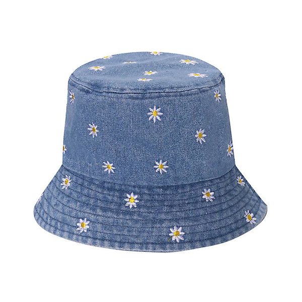 Populär liten prästkrage broderad bomull sommar jeans hink hatt keps för herr vår fiskare hatt utomhus resor solskydd gåva（medium bule）